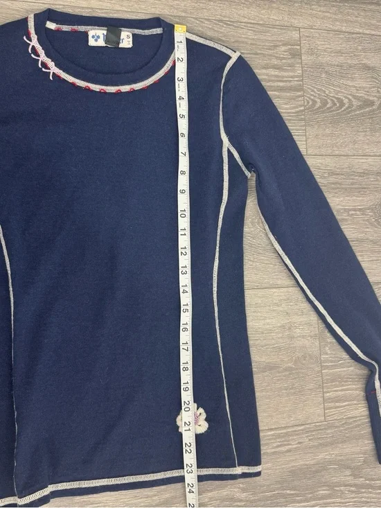 Meister Merino Wool Navy Blue White Trim Vintage Sweater Size Small - Picture 11 of 12